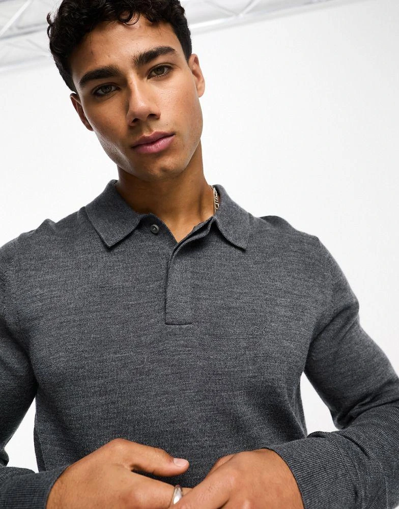 商品Calvin Klein|Calvin Klein merino polo jumper in grey,价格¥1368,第3张图片详细描述