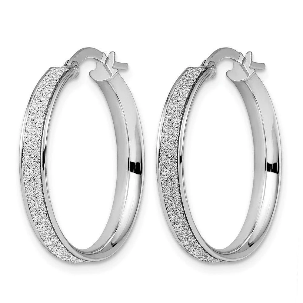 商品Diamond2Deal|14K White Gold Polished Glimmer Infused Hoop Earrings,价格¥4458,第2张图片详细描述