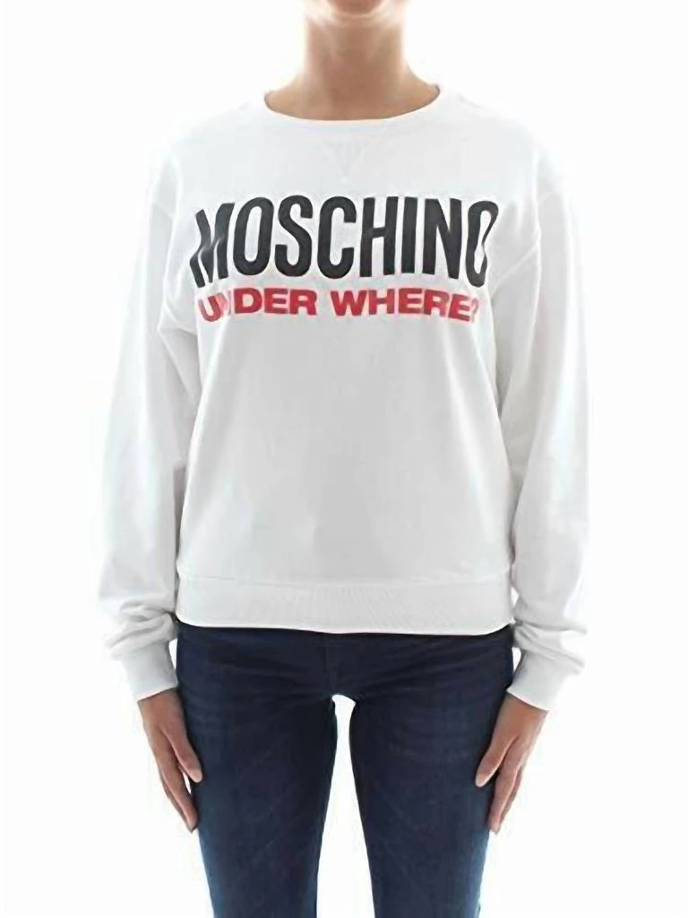 商品Moschino|Logo Fleece Cotton Sweatshirt Top in White,价格¥938,第1张图片