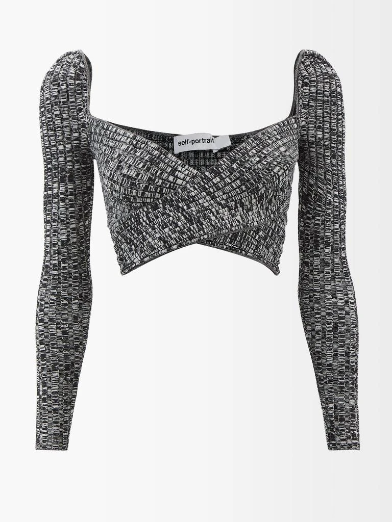 商品Self Portrait|Crossover-front ribbed-knit cropped top,价格¥652,第1张图片