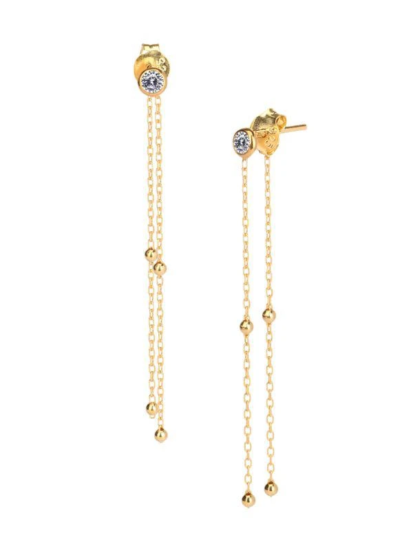 商品Gabi Rielle|14K Gold Vermeil & Crystal Chain Drop Earrings,价格¥416,第1张图片