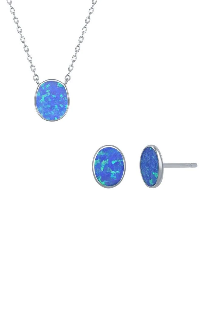 商品SIMONA|Sterling Silver Blue Created Opal Oval Disc Pendant Necklace & Earrings Set,价格¥342,第1张图片