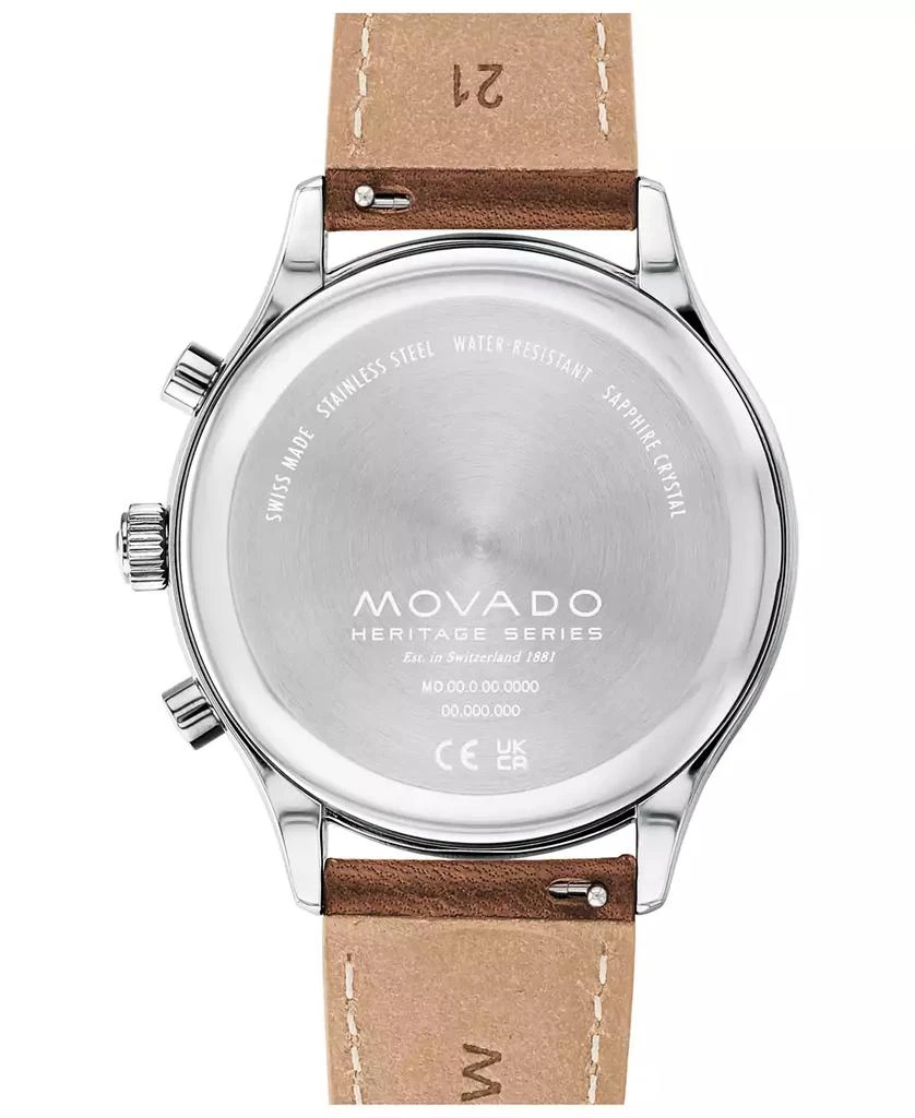 商品Movado|Men's Heritage Cognac Brown Genuine Leather Strap Watch 43mm,价格¥6663,第3张图片详细描述