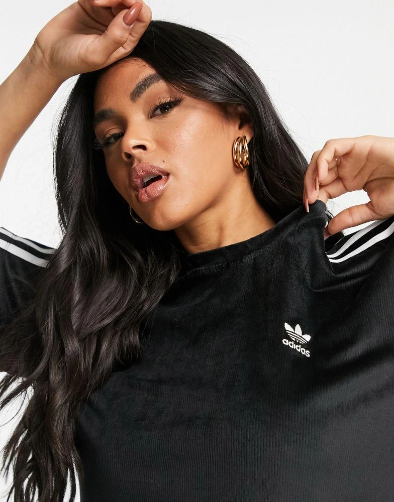 商品Adidas|adidas Originals three stripe corduroy t-shirt in black,价格¥278,第1张图片