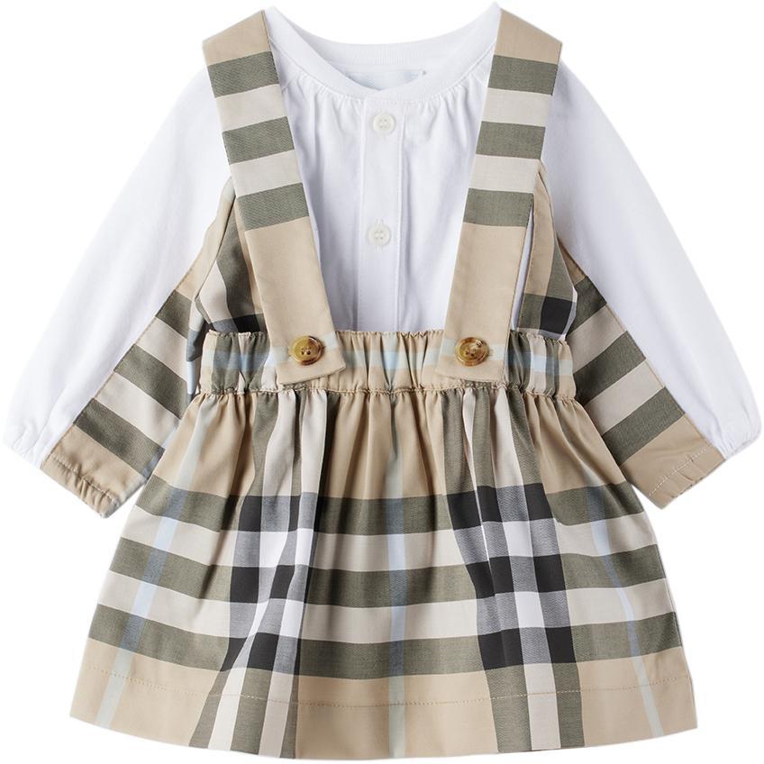 商品Burberry|Baby Beige Check Bodysuit & Skirt Set,价格¥2104,第1张图片