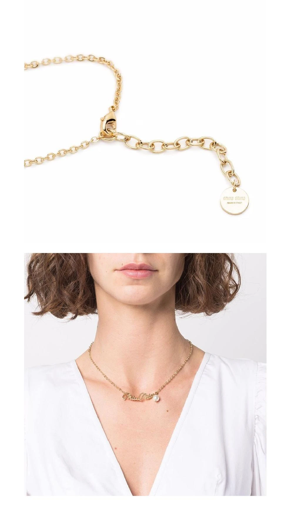 商品Miu Miu|女士金色珍珠项链【香港仓极速发货】,价格¥2545,第5张图片详细描述