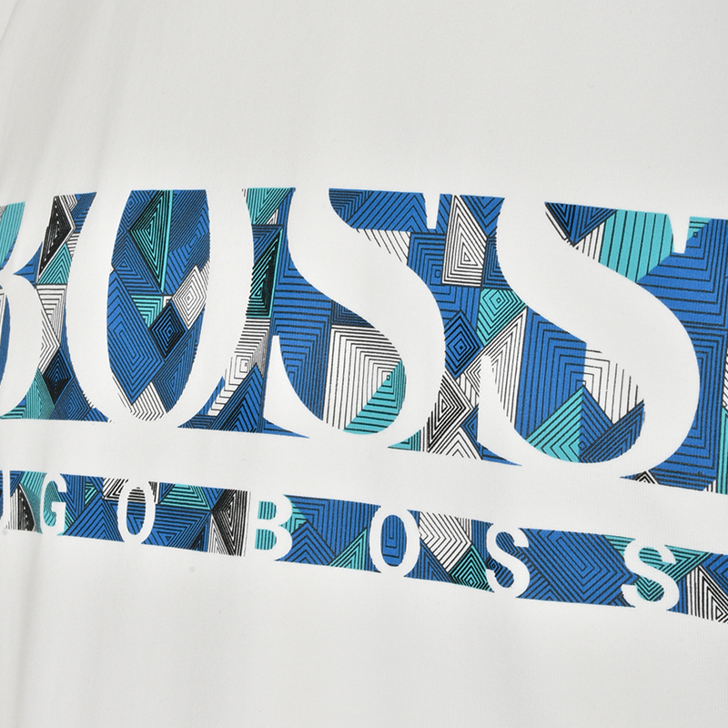 Hugo Boss 雨果博斯 新款男士棉质米白色logo印花时尚休闲短袖T恤 TEE5-171-0340-100商品第4张图片规格展示
