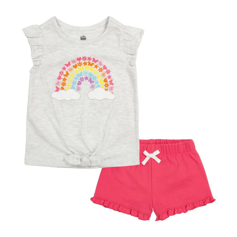商品KIDS HEADQUARTERS|Little Girls Flutter Sleeve Rainbow T-shirt and French Terry Shorts, 2 Piece Set,价格¥108,第1张图片