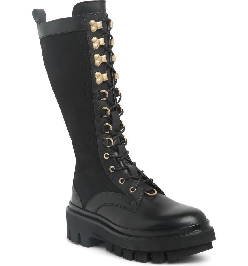 商品ALL SAINTS|Beth Leather & Canvas Tall Platform Boot,价格¥1625,第1张图片