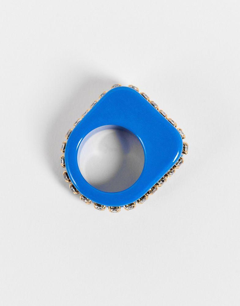 商品ASOS|ASOS DESIGN plastic ring with crystal cupchain in blue,价格¥27,第5张图片详细描述