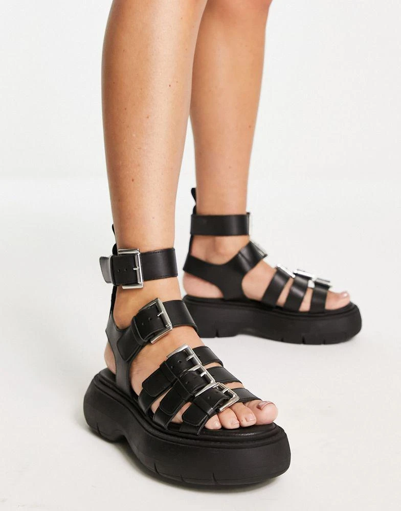 商品Topshop|Topshop Panda premium leather chunky sandal in black,价格¥317,第1张图片