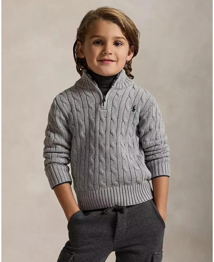 商品Ralph Lauren|Boys 2-7 Cable-Knit Cotton Quarter-Zip Sweater,价格¥388,第1张图片