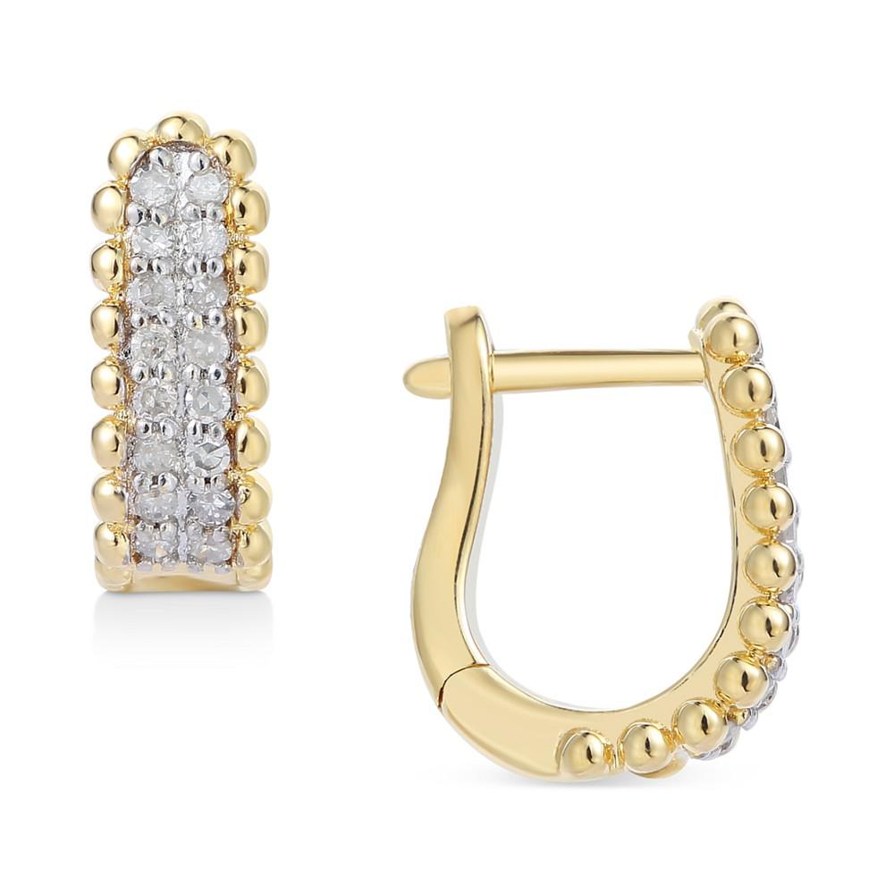 Diamond Bead Leverback Hoop Earrings (1/6 ct. t.w.) in 14k Gold-Plated Sterling Silver商品第1张图片规格展示