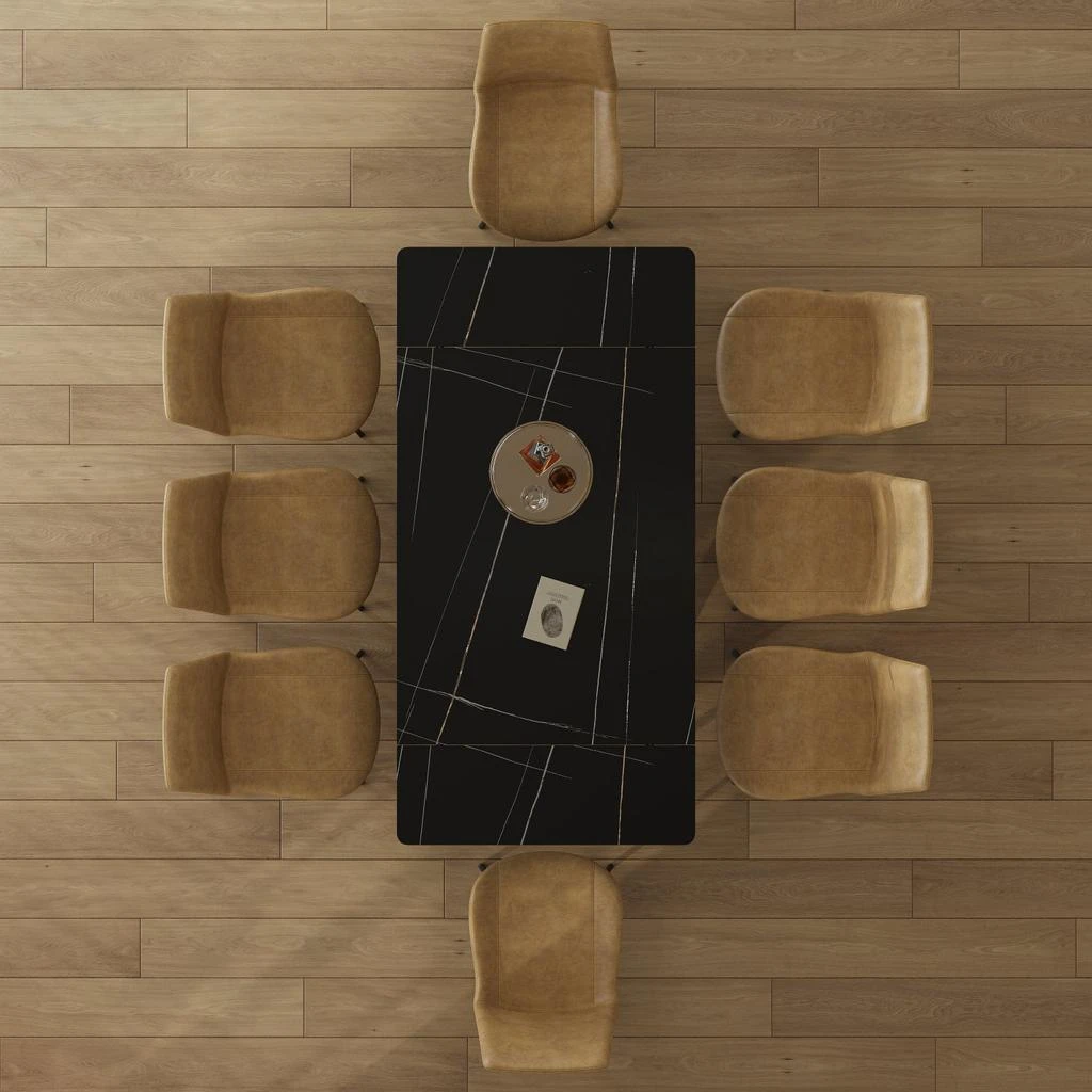 商品Streamdale Furniture|Streamdale Retractable Sintered Stone Dining Table Set (Table + 8 Chairs),价格¥9411,第2张图片详细描述
