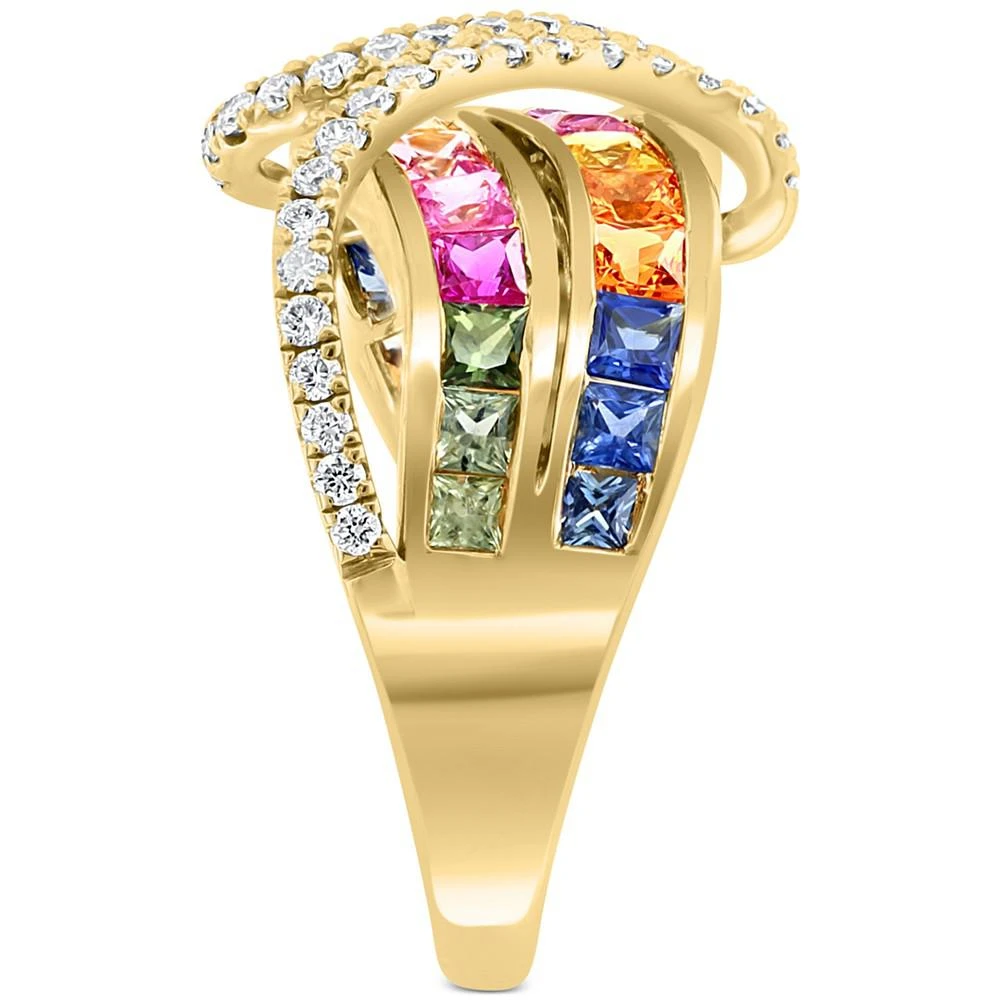 商品Effy|EFFY® Multi-Sapphire (2-1/8 ct. t.w.) & Diamond (3/8 ct t.w.) Statement Ring in 14k Gold,价格¥34600,第4张图片详细描述