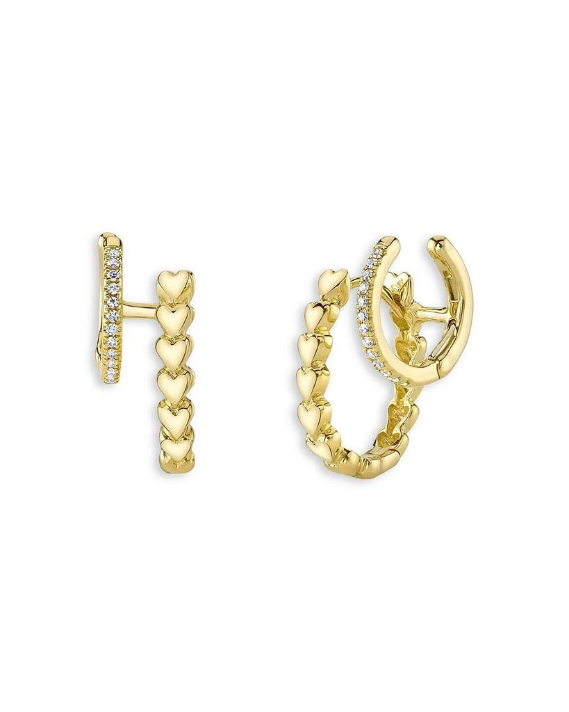 商品Moon & Meadow|14K Yellow Gold Kate Diamond & Hearts Double Hoop Earrings,价格¥6202,第1张图片