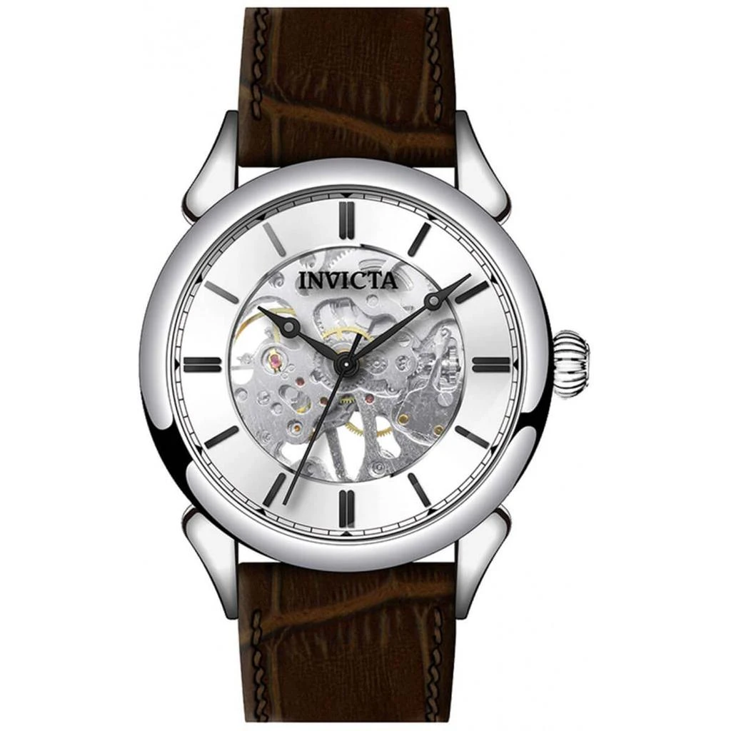 商品Invicta|Invicta Men's Mechanical Watch - Vintage Silver Tone Case Brown Leather Strap | 38170,价格¥428,第3张图片详细描述