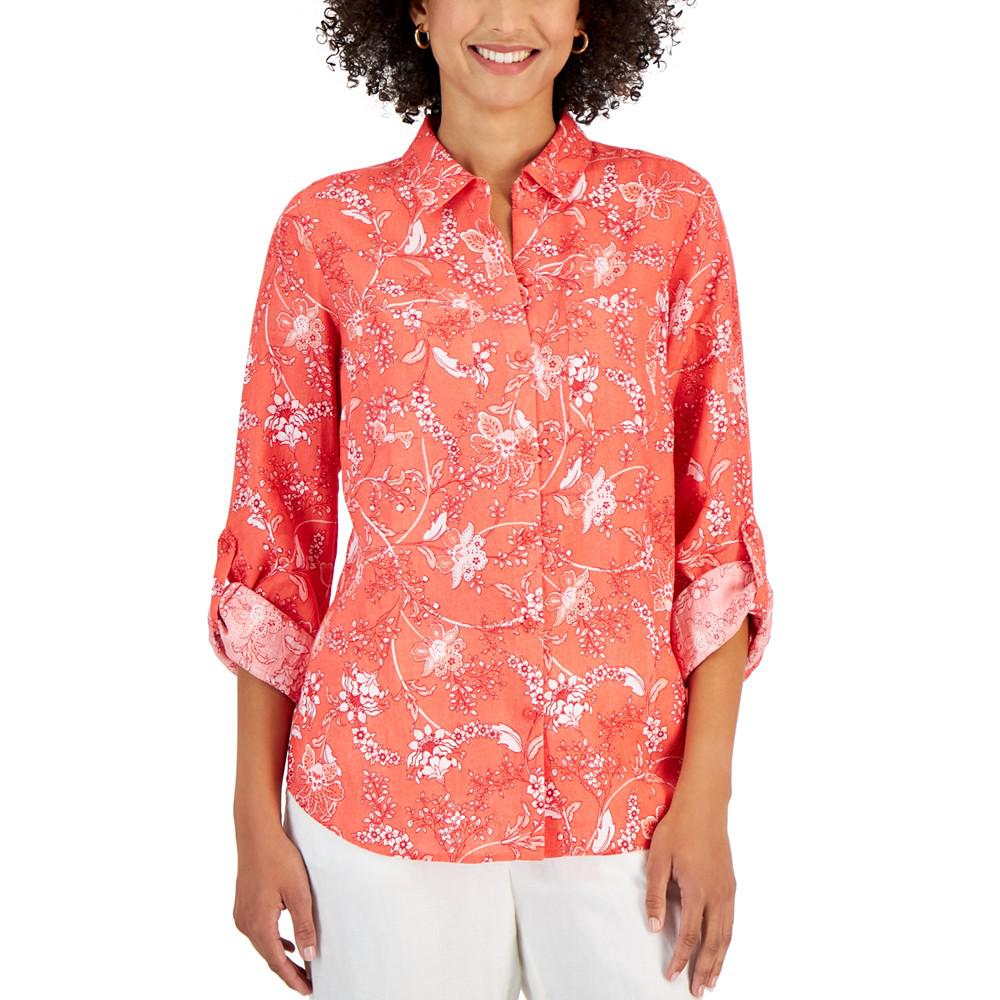 Women's Linen Floral-Print Shirt, Created for Macy's商品第1张图片规格展示