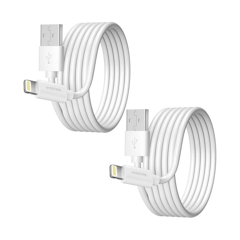 商品Overtime|Apple MFi Certified iPhone 11/XR/SE/10/8 10ft Charging Cable | USB to Lightning Cable for iPhone - White (2-Pack),价格¥224,第1张图片