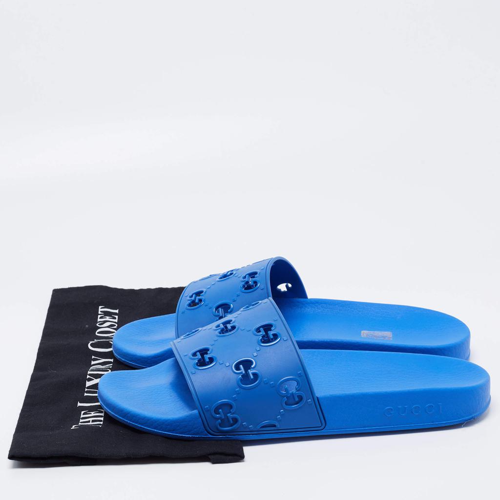 Gucci Blue GG Rubber Slide Flat Sandals Size 44商品第8张图片规格展示