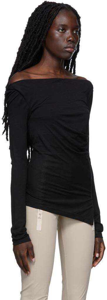 Black Ruched Long Sleeve T-Shirt商品第2张图片规格展示