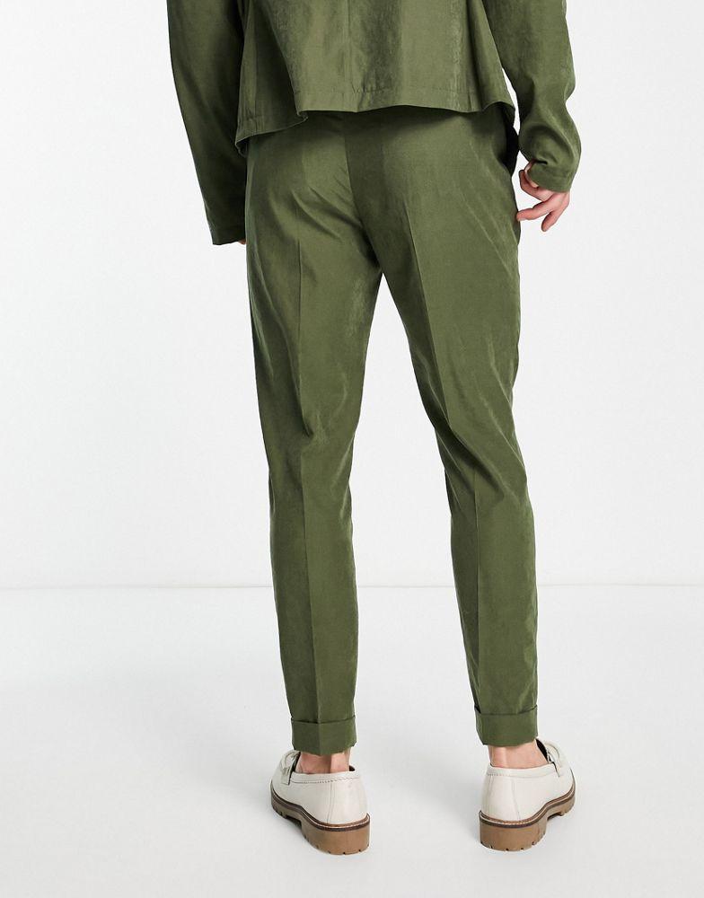 ASOS DESIGN tapered jogger waist commuter suit trousers in khaki faux suede商品第2张图片规格展示