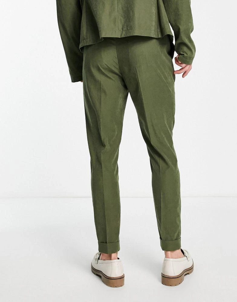 商品ASOS|ASOS DESIGN tapered jogger waist commuter suit trousers in khaki faux suede,价格¥227,第2张图片详细描述