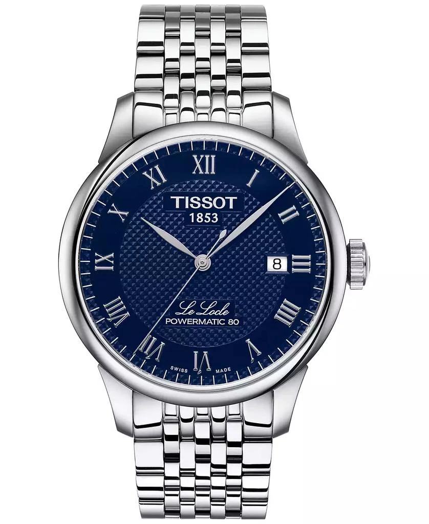 商品Tissot|Men's Le Locle Powermatic 80 Automatic Stainless Steel Bracelet Watch 39.3mm,价格¥5044,第1张图片