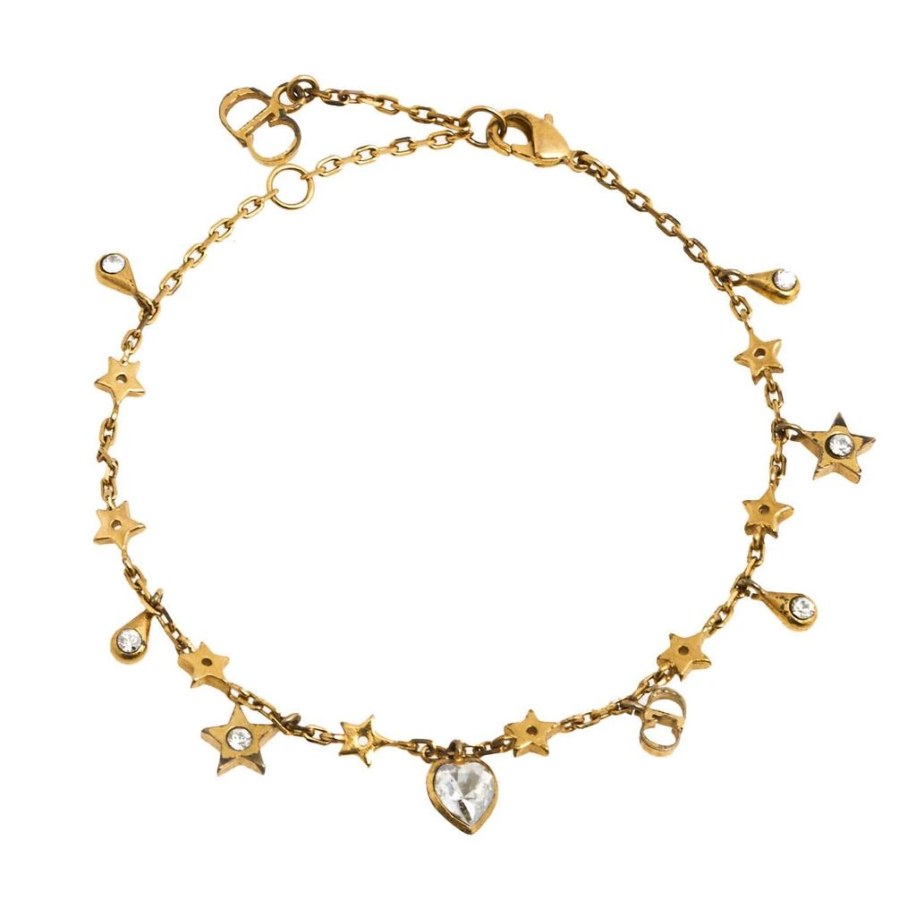 商品[二手商品] Dior|Dior Gold Tone Crystal Heart & Star Charm Bracelet,价格¥2359,第1张图片