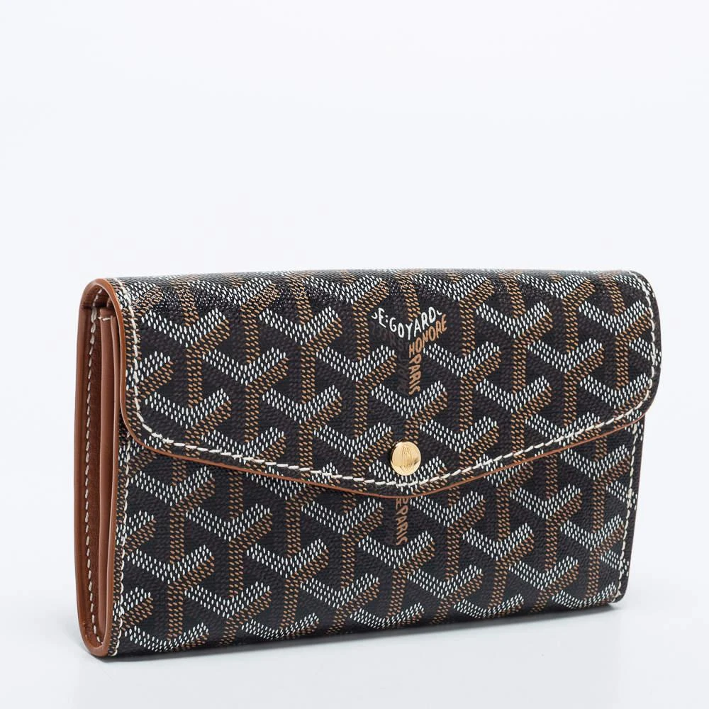 商品Goyard|Goyard Brown Goyardine Coated Canvas and Leather Double Flap Continental Wallet,价格¥6464,第5张图片详细描述