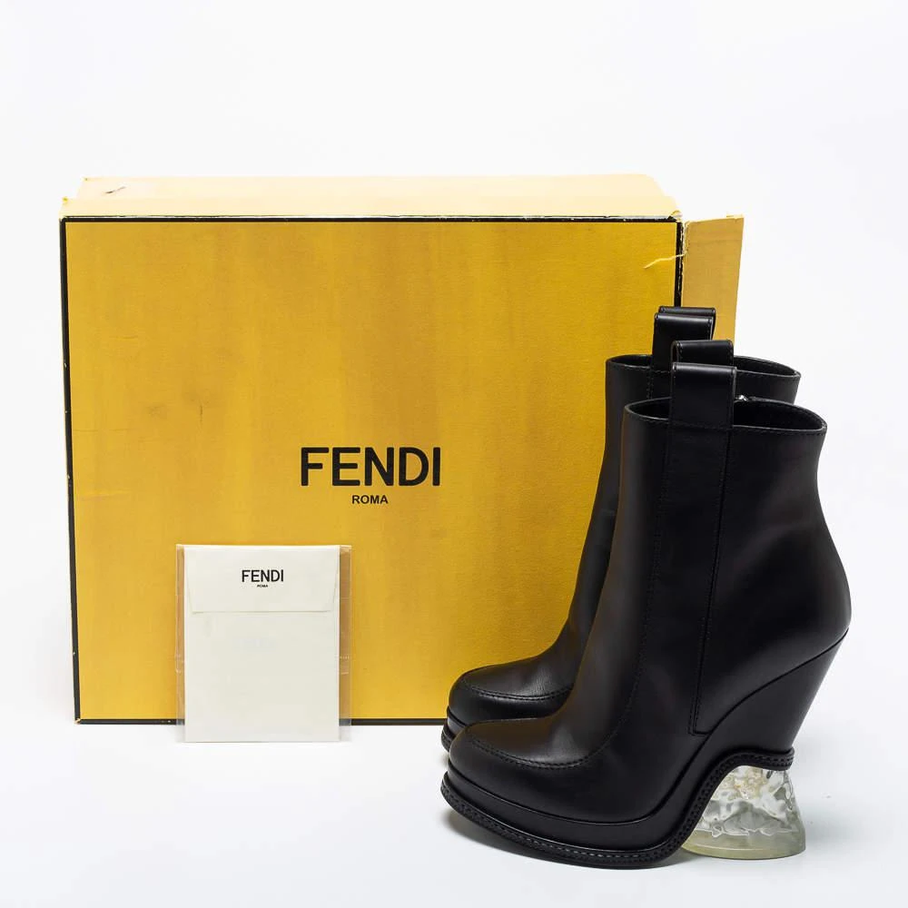 Fendi Black Leather Ice Heel Ankle Boots Size 40 商品