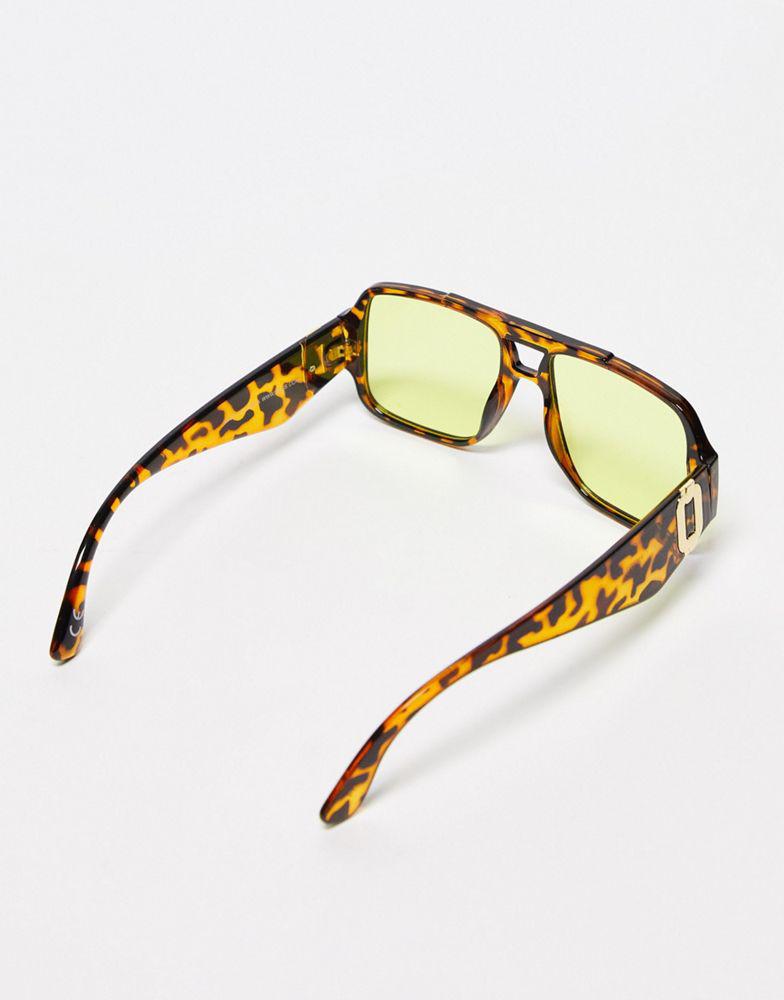 ASOS DESIGN supersize navigator sunglasses with taupe lens in brown tortoiseshell商品第4张图片规格展示