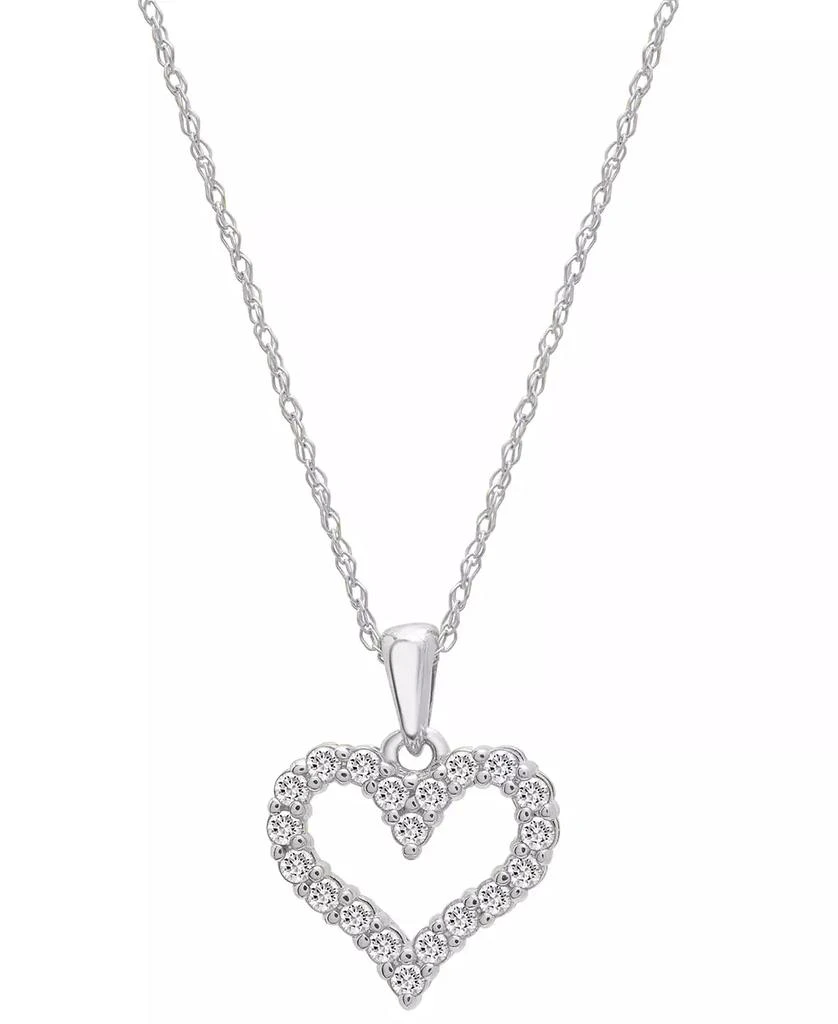 商品Macy's|Diamond Open Heart Pendant Necklace (1/4 ct. t.w.) in 14k White or Yellow Gold, 18" + 2" extender,价格¥11332,第1张图片