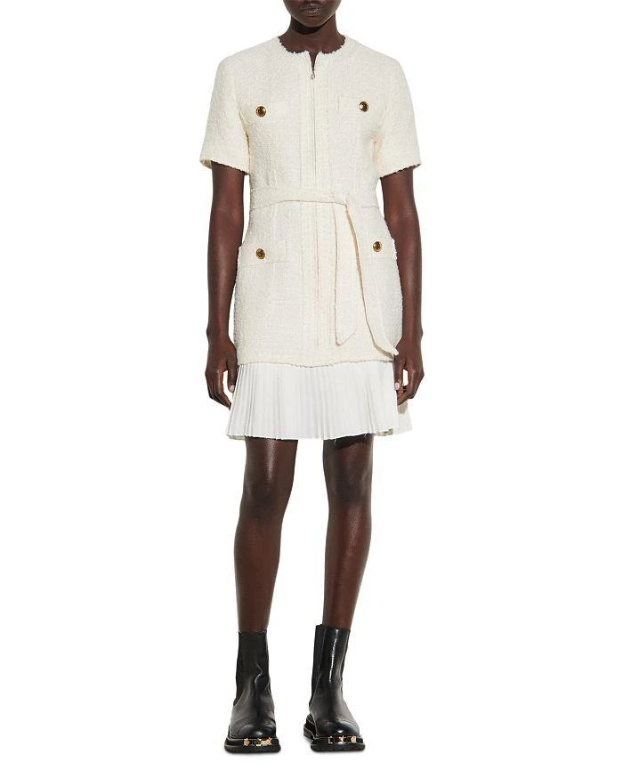 商品Sandro|Joana Belted Pleated Hem Dress,价格¥3302,第5张图片详细描述