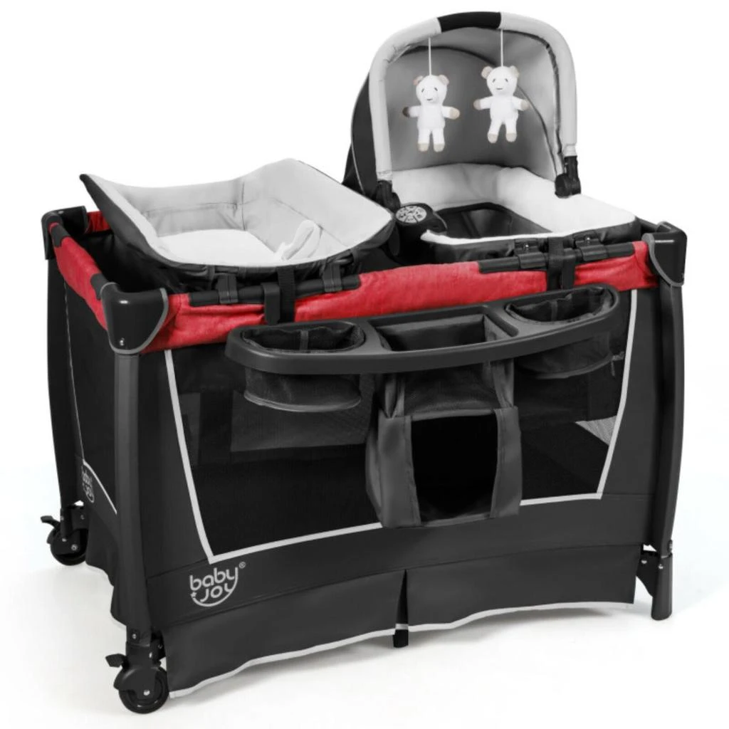 商品Hivvago|4-in-1 Convertible Portable Baby Play yard with Toys and Music Player-Red,价格¥1974,第1张图片