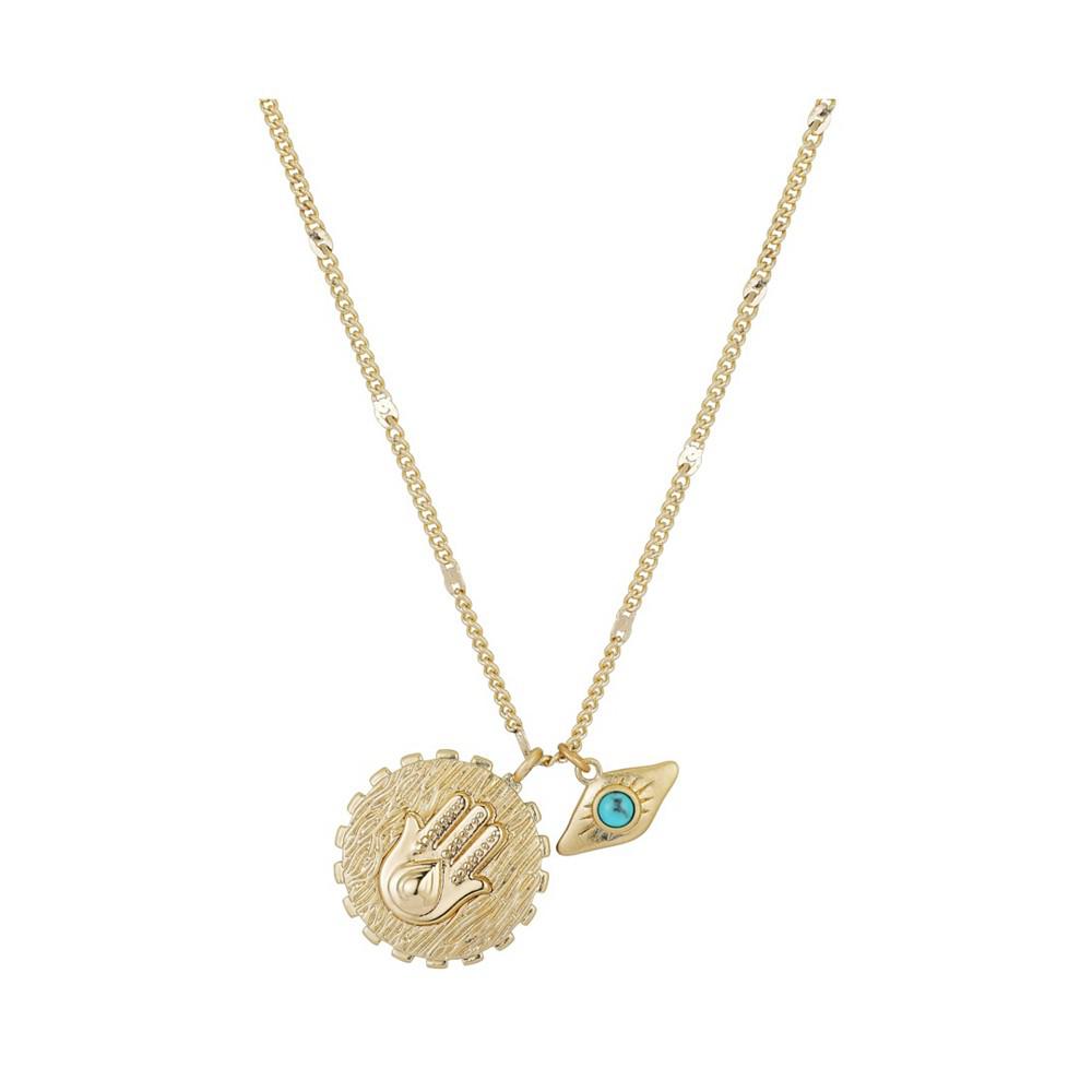 14K Gold Flash-Plated Hamas And Evil Eye Pendant Necklace商品第1张图片规格展示