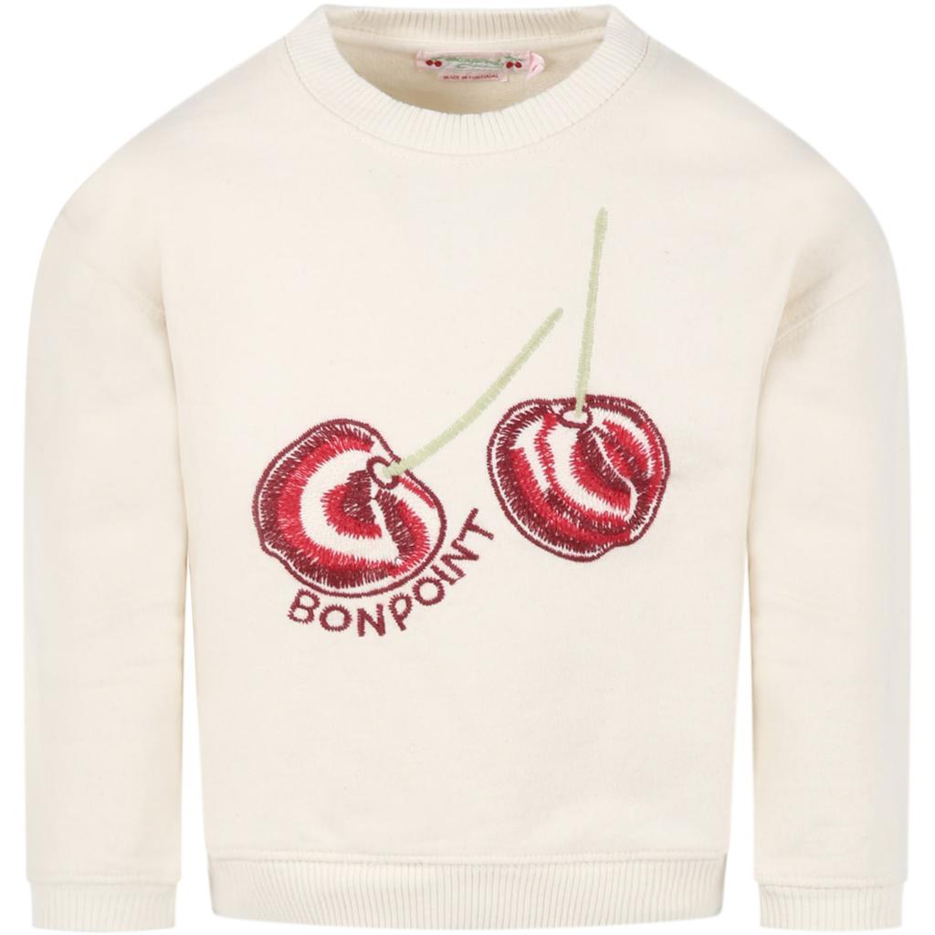 Bonpoint Ivory Sweatshirt For Girl With Logo商品第1张图片规格展示