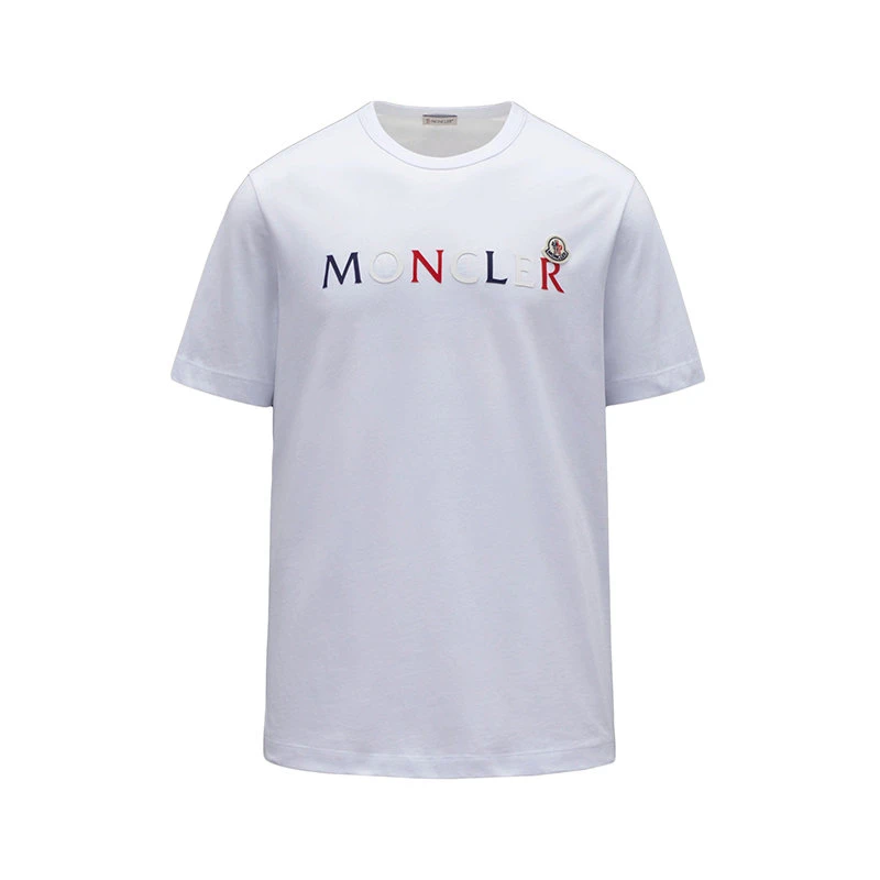 商品Moncler|【预售3-7天】Moncler/蒙克莱 22年秋冬新款 男士光学白色纯棉三色徽标字母印纹短袖T恤H10918C000438390T001,价格¥1749,第1张图片