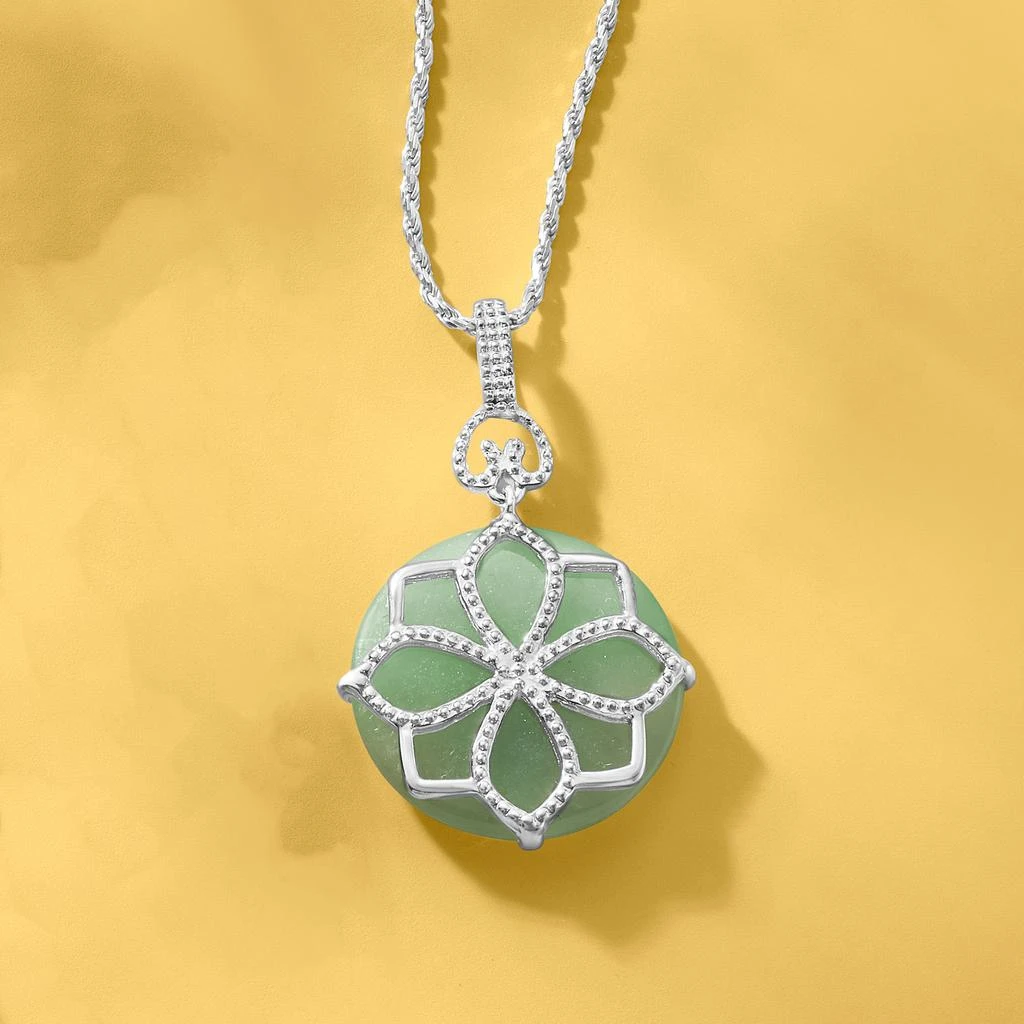 商品Ross-Simons|Jade Flower Pendant Necklace in Sterling Silver,价格¥1329,第3张图片详细描述