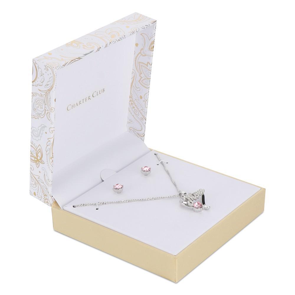 商品Charter Club|Crystal Mom Heart Pendant Necklace & Stud Earrings Set, Created for Macy's,价格¥187,第1张图片