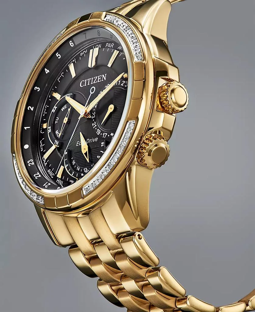 Eco-Drive Men's Calendrier Diamond-Accent Gold-Tone Stainless Steel Bracelet Watch 44mm 商品