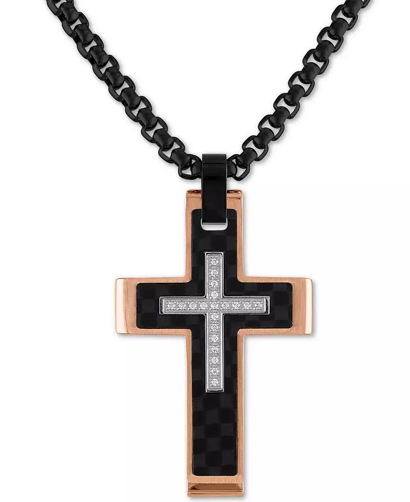 商品Esquire Men's Jewelry|Diamond Cross 22" Pendant Necklace (1/10 ct. t.w.) in Stainless Steel, Black Carbon Fiber, Created for Macy's,价格¥898,第1张图片