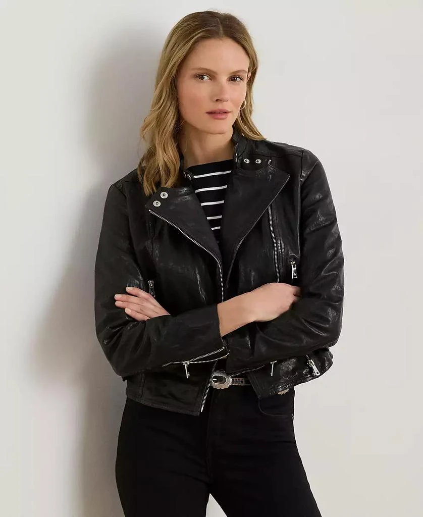 商品Ralph Lauren|Women's Tumbled Leather Moto Jacket,价格¥3706,第1张图片