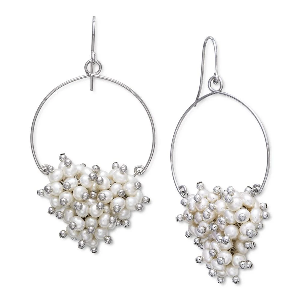 商品Belle de Mer|Cultured Freshwater Pearl (3 - 3-1/2mm) Cluster Drop Hoop Earrings in Sterling Silver,价格¥1836,第1张图片