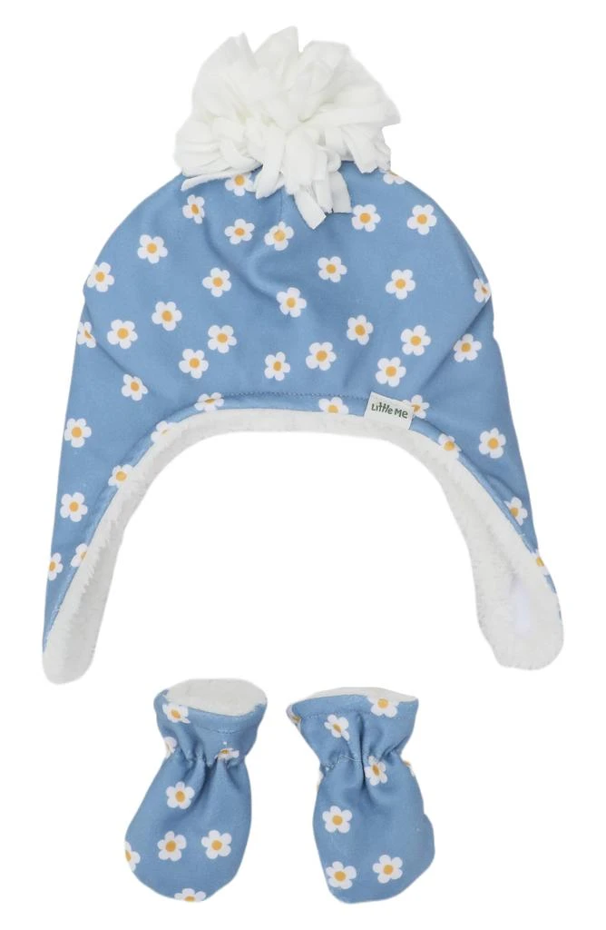 商品Little Me|Daisy Pompom Fleece Pilot Beanie & Mittens Set,价格¥30,第1张图片