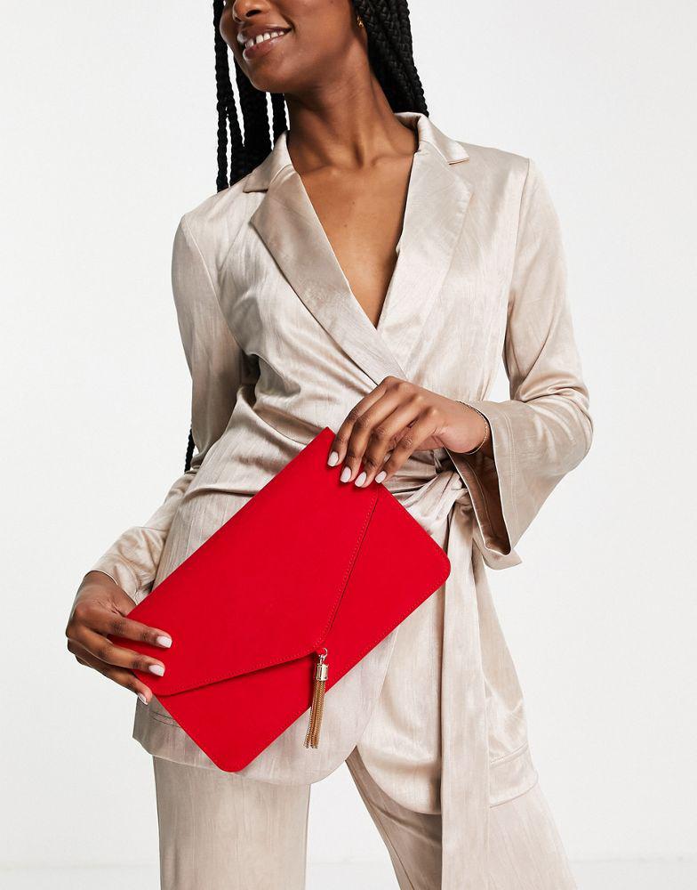 ASOS DESIGN tassel clutch bag in red商品第4张图片规格展示