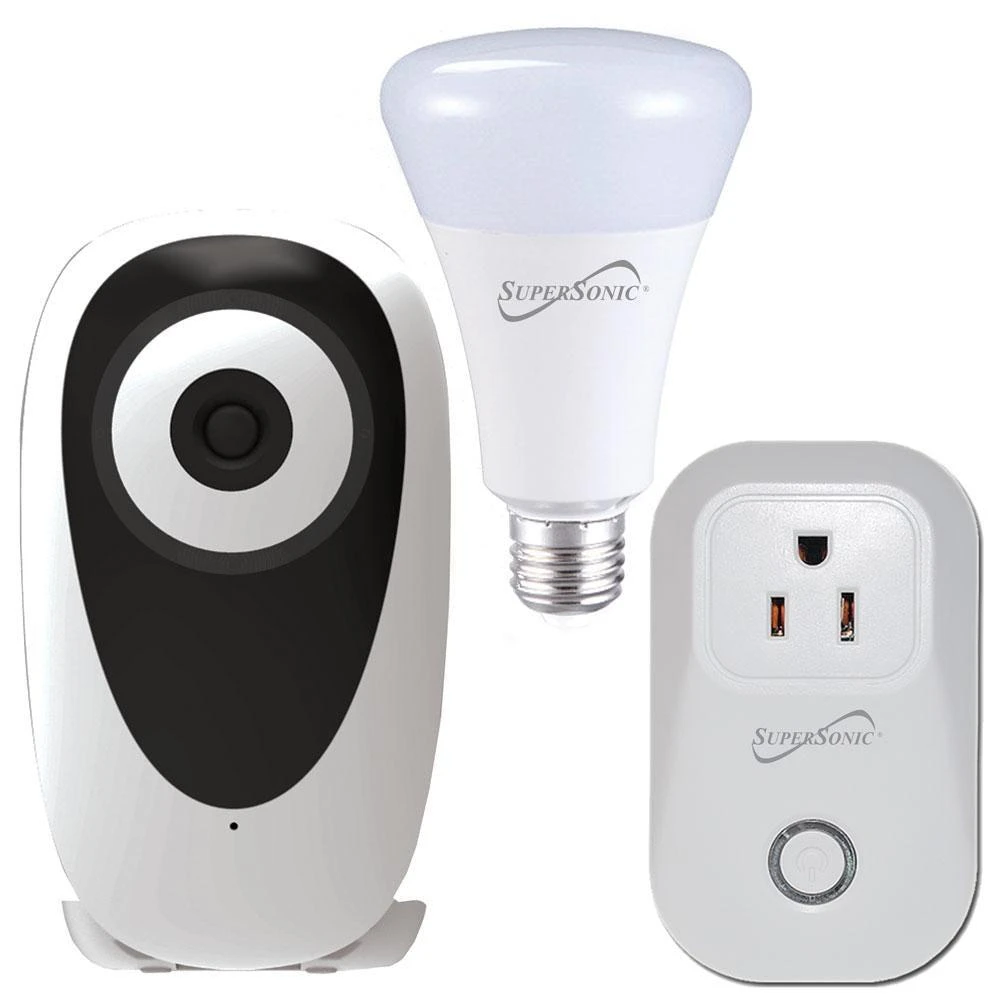 商品Supersonic|3-Pc. Smart Home Starter Kit with WiFi enabled: HD Camera, Plug, & Bulb,价格¥989,第1张图片