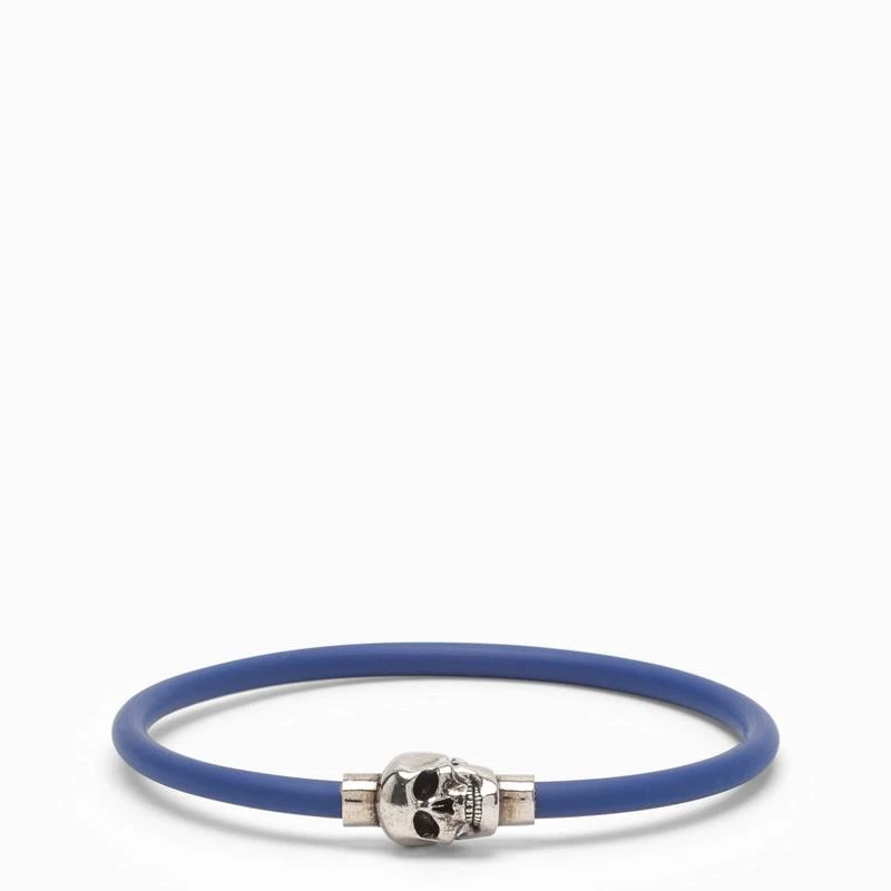 商品Alexander McQueen|Silver Skull bracelet in blue rubber,价格¥985,第1张图片