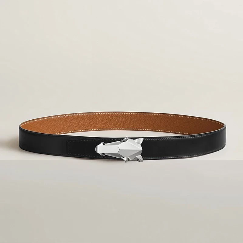 商品Hermes|Hermes/爱马仕 男士黑色/棕色小牛皮腰带32mm,价格¥7561,第1张图片