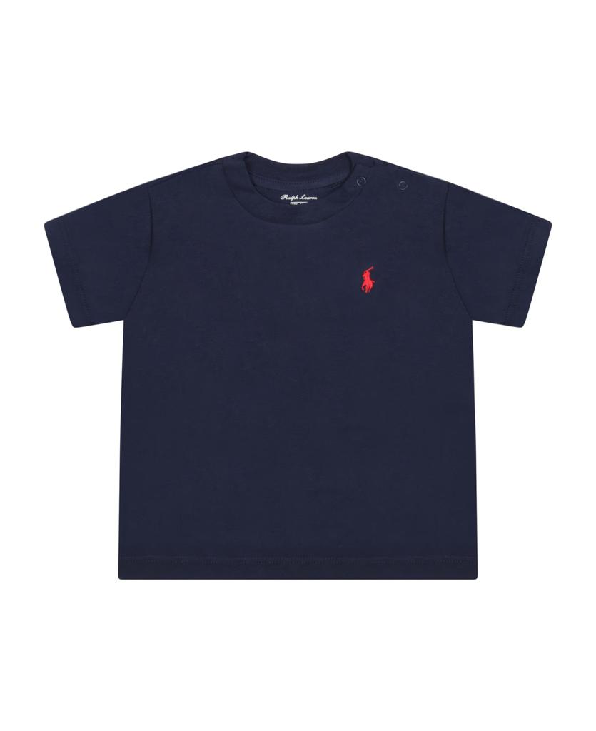 Blue T-shirt For Baby Kids With Iconic Pony Logo商品第1张图片规格展示